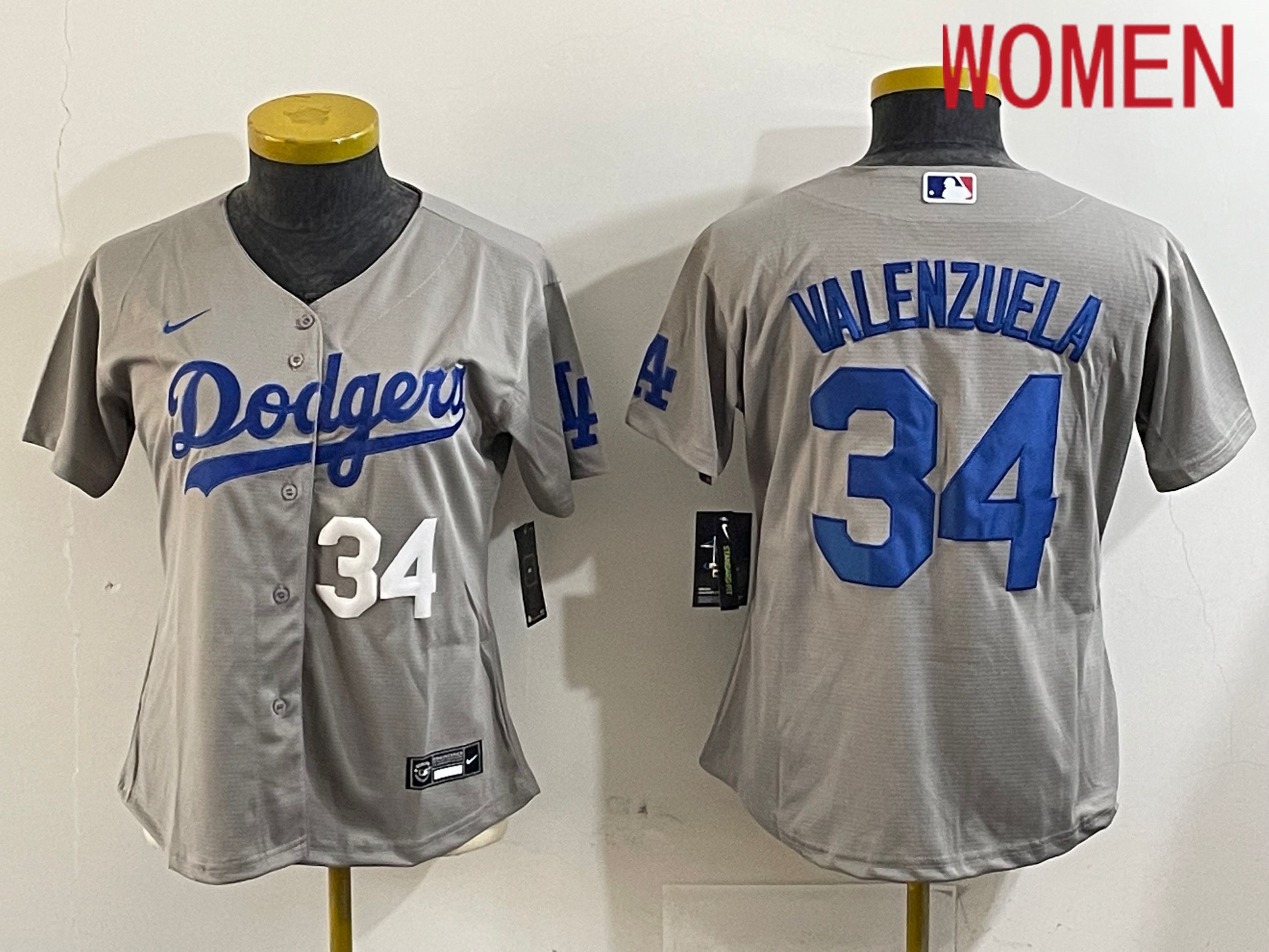Women Los Angeles Dodgers #34 Valenzuela Grey Game 2024 Nike MLB Jersey style 1216->youth mlb jersey->Youth Jersey